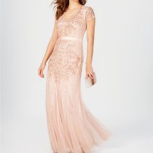 Adrianna Papell cap sleeve beaded gown blush